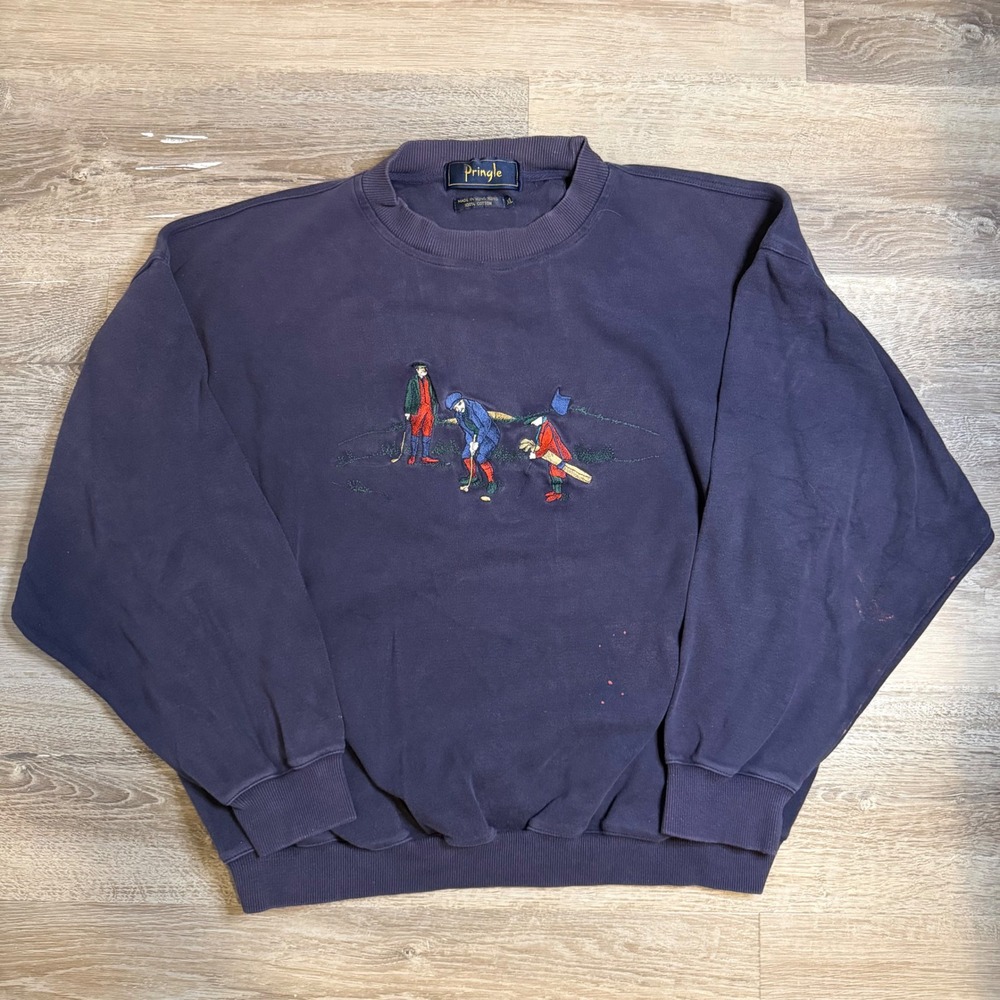 Vintage Pringle Golf Embroidered Sweatshirt Navy Blue Cotton XL Made in HK